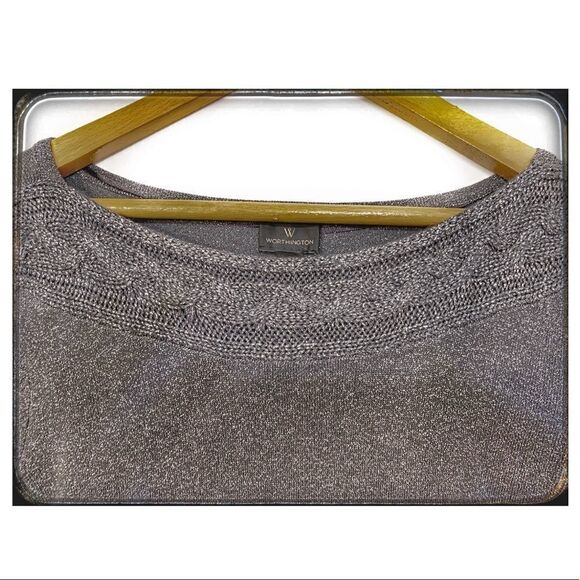 NWT NYE Silver Metallic Glitter Sweater Large Worthington - Picture 2 of 5
